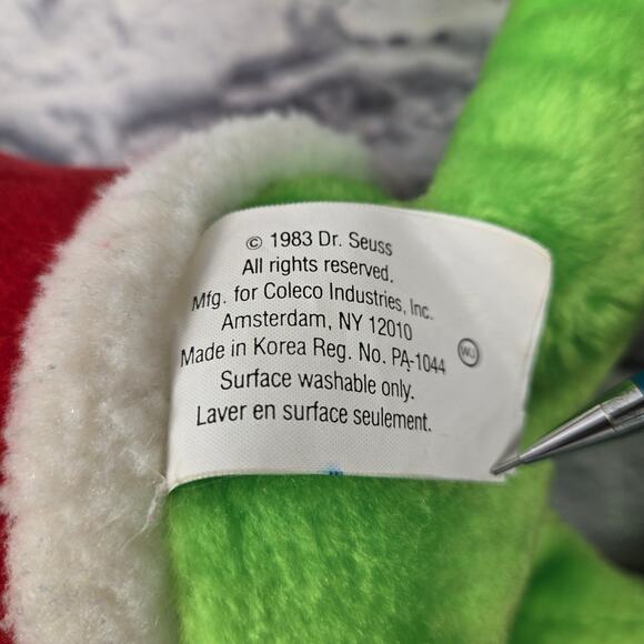 Vintage 1983 Coleco Dr Suess Santa Grinch Plush with Bushy Eyebrows Hard Eyes - Picture 12 of 16